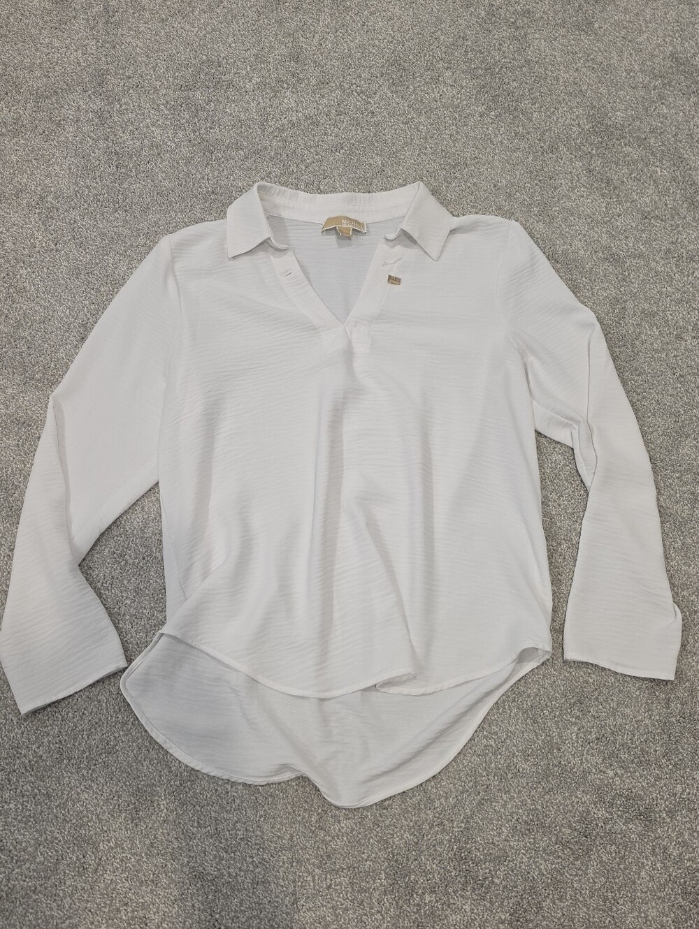 Michael Kors White Collared V-Neck Long Sleeve Top